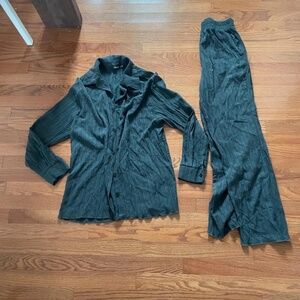 Anthropologie Women's Green and Blue Shirt and Pant Set Matching Beach Medium